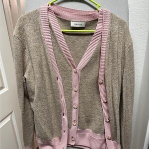 Women's Beige and Pink Cardigan Sweater